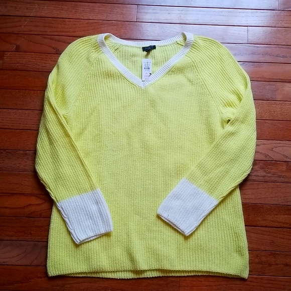Talbots Buttery Lemon Yellow V-Neck Petite Cotton Sweater - Picture 1 of 5